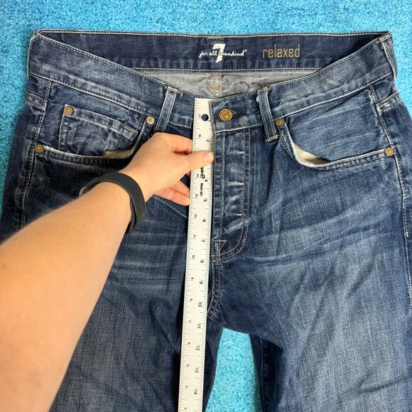 7 For All Mankind Men’s Jeans 33x29 Blue Relaxed Straight Button Fly Made in USA - Picture 5 of 16
